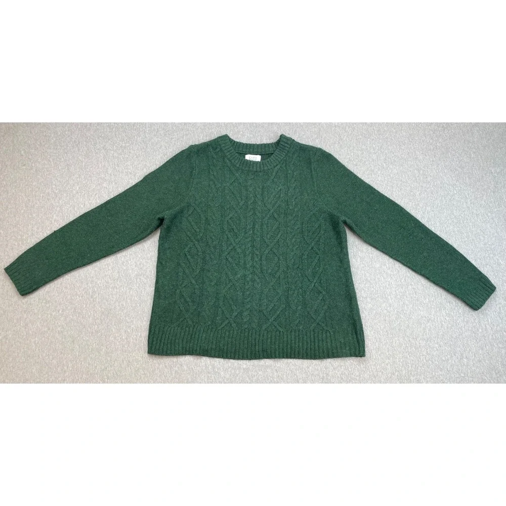 Croft & Borrow Sweater Womens XL Green Cable Knit Crew Neck Long Sleeve
